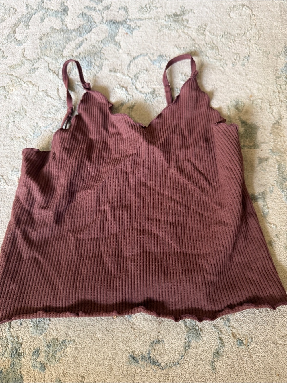 Source Unknown Ribbed Scallop-Trim Cami - Wine